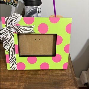 Pink Polka Dot Picture Frame with Zebra Bow